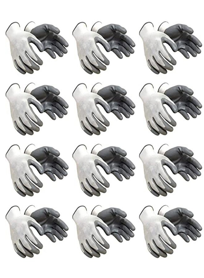 RK TRENDS Nylon Industrial & Home Safety Cut Resistant Hand Gloves (White & Grey) - 12 Pairs - Image 1